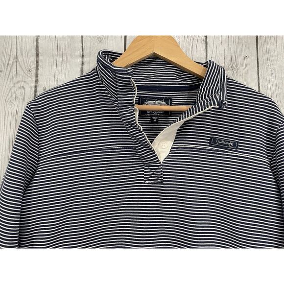 State of Mine Indiana Blue White Stripe Quarter Button Up Pullover Sweater Med - Picture 2 of 13